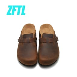 ZFTL Cork Slippers Genuine Leather Round toe slippers Couple slippers Man Outdoor Casual Sandals Women Suede sandals Brand 2025