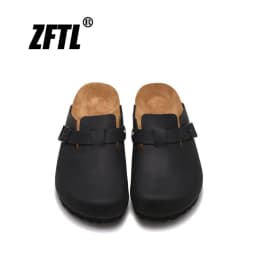 ZFTL Cork Slippers Genuine Leather Round toe slippers Couple slippers Man Outdoor Casual Sandals Women Suede sandals Brand 2025