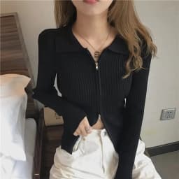 Two Way Cardigans Korean Fashion Sweater Woman Winter 2022 Long Sleeve Knit Cardigan Vintage Zipper Top Coat Black Tricot Y2K