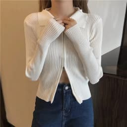 Two Way Cardigans Korean Fashion Sweater Woman Winter 2022 Long Sleeve Knit Cardigan Vintage Zipper Top Coat Black Tricot Y2K