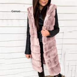 Fashion Solid Plush Long Jacket Vest Waistcoat Cardigan Casual Ladies Faux Coat Winter Sleeveless Streetwear Womens Outerwear