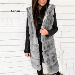 Fashion Solid Plush Long Jacket Vest Waistcoat Cardigan Casual Ladies Faux Coat Winter Sleeveless Streetwear Womens Outerwear