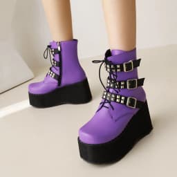 Cross Strap Metal Rivet Super Thick Retro Platform Boots Square Toe High Waterproof Platform High Heel Women's Mid-Calf Boots