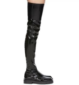 Winter Girls Black Elastic Patent Leather Over The Knee Thigh Boots Woman Round Toe Slim Slip On Long High Top 35 MM Botas Shoes
