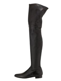 Winter Girls Black Elastic Patent Leather Over The Knee Thigh Boots Woman Round Toe Slim Slip On Long High Top 35 MM Botas Shoes