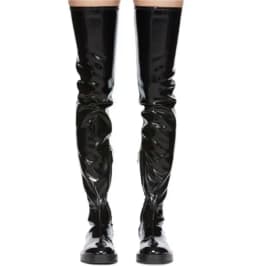 Winter Girls Black Elastic Patent Leather Over The Knee Thigh Boots Woman Round Toe Slim Slip On Long High Top 35 MM Botas Shoes