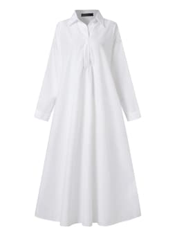 ZANZEA 2025 Autumn Sundress Stylish Women Long Sleeve Loose Dress Casual Solid Maxi Long Dresses Robe Femme Work Vestidos Kaftan