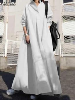 ZANZEA 2025 Autumn Sundress Stylish Women Long Sleeve Loose Dress Casual Solid Maxi Long Dresses Robe Femme Work Vestidos Kaftan