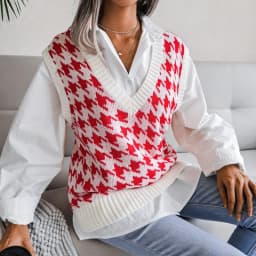 women's Houndstooth knit sweater vest autumn 2023 new loose V-neck sleeveless elegant fashion casual vest sweaters pullover