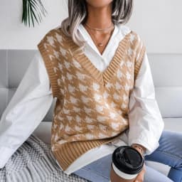 women's Houndstooth knit sweater vest autumn 2023 new loose V-neck sleeveless elegant fashion casual vest sweaters pullover