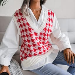 women's Houndstooth knit sweater vest autumn 2023 new loose V-neck sleeveless elegant fashion casual vest sweaters pullover