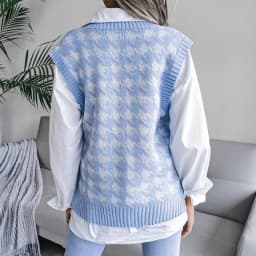 women's Houndstooth knit sweater vest autumn 2023 new loose V-neck sleeveless elegant fashion casual vest sweaters pullover