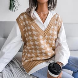 women's Houndstooth knit sweater vest autumn 2023 new loose V-neck sleeveless elegant fashion casual vest sweaters pullover