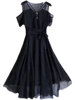 Grace Women's Clothing Black Long Dress Summer Clothes Waist Thin Fashion V Neck Chiffon Korean Version French Harajuku Dress