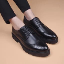 men casual business wedding formal dress genuine leather brogue shoes lace-up derby shoe black platform sneakers zapatos hombre