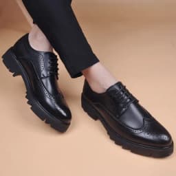 men casual business wedding formal dress genuine leather brogue shoes lace-up derby shoe black platform sneakers zapatos hombre
