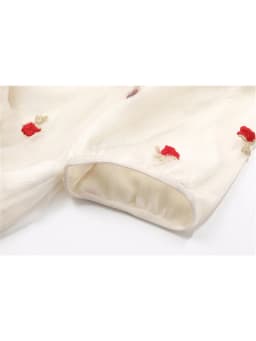 Woman Rose Embroidery Gauze Shirt 2024 Summer Chic Y2k V-neck Short Puff Sleeve Lace Up Tops French Sweet Sexy Slim Blouse Mujer