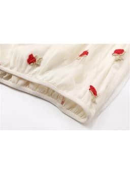 Woman Rose Embroidery Gauze Shirt 2024 Summer Chic Y2k V-neck Short Puff Sleeve Lace Up Tops French Sweet Sexy Slim Blouse Mujer