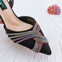 QSGFC New Black Color Flash Diamond Decoration Elegant And Intellectual Exquisite Banquet Ladies Shoes And Bag