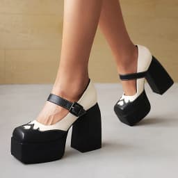 Stitched Love Pattern Super High-Heel Platform Women's Shoes With Square Toe Buckle Color-Block Platform Heel Pumps