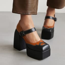 Stitched Love Pattern Super High-Heel Platform Women's Shoes With Square Toe Buckle Color-Block Platform Heel Pumps