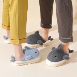 Cute Shark Cotton Slippers Women's Autumn And Winter Home Indoor Non-slip Warm Thick Bottom Household Couple Wool Slippers