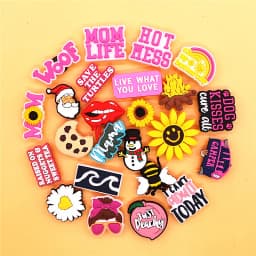 1Pcs PVC Bloody Lips Lovely Styles Sandals Shoe Charms Accessories Pink Mama Cookie Bonfire Clogs Shoe Buckle Fit Kids Gifts