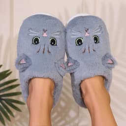 Size 44 45 Black Kitty Cat Winter Adult Slippers for Home Women's Fluffy Kitten Slipper Unisex Warm Furry House Shoes Drop Ship