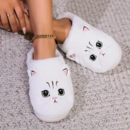 Size 44 45 Black Kitty Cat Winter Adult Slippers for Home Women's Fluffy Kitten Slipper Unisex Warm Furry House Shoes Drop Ship