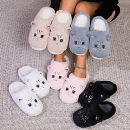 Size 44 45 Black Kitty Cat Winter Adult Slippers for Home Women's Fluffy Kitten Slipper Unisex Warm Furry House Shoes Drop Ship