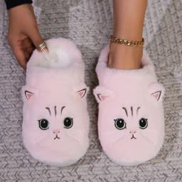 Size 44 45 Black Kitty Cat Winter Adult Slippers for Home Women's Fluffy Kitten Slipper Unisex Warm Furry House Shoes Drop Ship