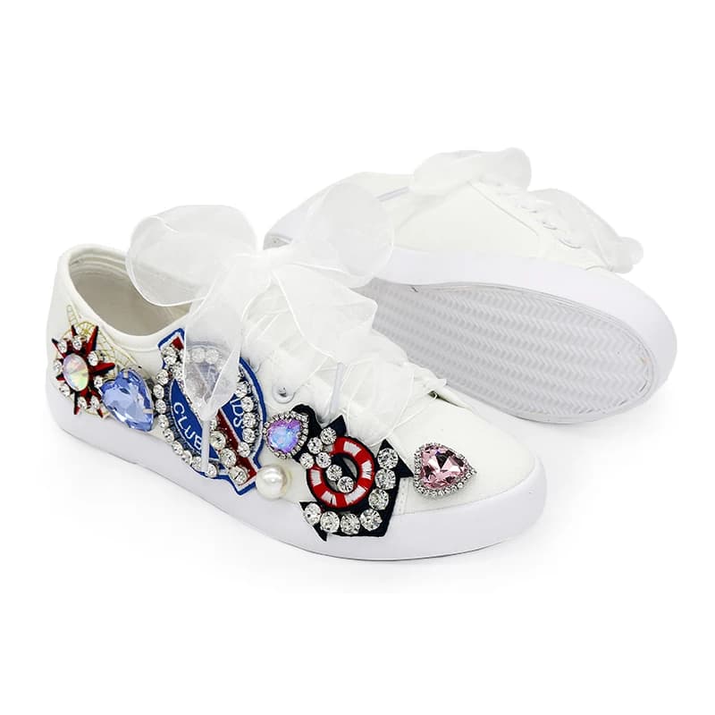 Women Casual Flat Skate Shoes Ribbon Lace Up Sneakers Comfortable Round Head Non-slip Design White for Woman Girl Size 35-44