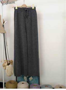 Autumn winter wool knitted wide leg trousers FEMALE drooping feels straight tube leisure tall waist outside wear trousers