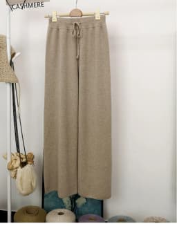 Autumn winter wool knitted wide leg trousers FEMALE drooping feels straight tube leisure tall waist outside wear trousers