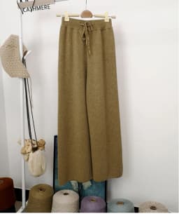 Autumn winter wool knitted wide leg trousers FEMALE drooping feels straight tube leisure tall waist outside wear trousers