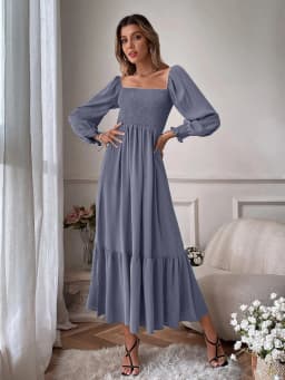 Women Elegant Maxi Dress 2024 Autumn Casual Square Collar Party Dresses High Cut Female Long A-line Dress Clothing Size S-4XL