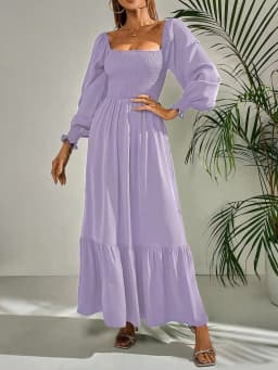 Women Elegant Maxi Dress 2024 Autumn Casual Square Collar Party Dresses High Cut Female Long A-line Dress Clothing Size S-4XL