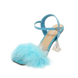 2024 New Women Square Toe Sandals Sexy Furry Fur Summer High-Heeled Sandals Ladies Wedding Stripper Shoes Pink White Black Red