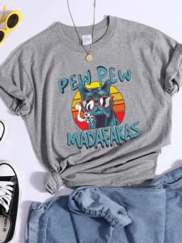 Pew Pew Madafakas Print Tshirt Women Fashion Breathable T Shirt Street Personality Summer Tops Casual O-Neck Womens T Shirts