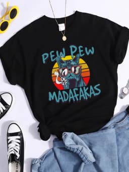 Pew Pew Madafakas Print Tshirt Women Fashion Breathable T Shirt Street Personality Summer Tops Casual O-Neck Womens T Shirts