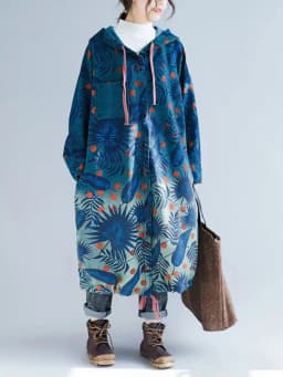 Amax LuluE European 2024 Fall Design Ladies Denim Printed Trench Women Hooded Long Clothes Female Casual Oversized Windbreakers