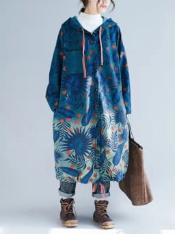 Amax LuluE European 2024 Fall Design Ladies Denim Printed Trench Women Hooded Long Clothes Female Casual Oversized Windbreakers