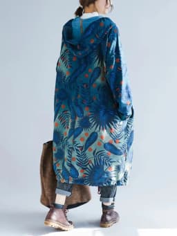 Amax LuluE European 2024 Fall Design Ladies Denim Printed Trench Women Hooded Long Clothes Female Casual Oversized Windbreakers