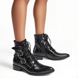 Men's Genuine Cow‑Leather Pointed Dress Boots Buckle‑Strap Decor Personalized Footwear For Summer Model Show Banquet Wedding Par