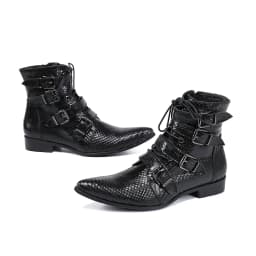 Men's Genuine Cow‑Leather Pointed Dress Boots Buckle‑Strap Decor Personalized Footwear For Summer Model Show Banquet Wedding Par