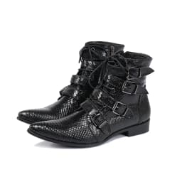 Men's Genuine Cow‑Leather Pointed Dress Boots Buckle‑Strap Decor Personalized Footwear For Summer Model Show Banquet Wedding Par