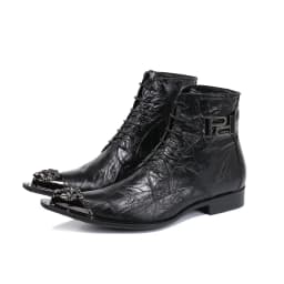 Men's Genuine Cow‑Leather Pointed Dress Boots Buckle‑Strap Decor Personalized Footwear For Summer Model Show Banquet Wedding Par