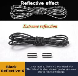 Elastic Shoelaces Reflective No Tie Shoelace Child Adult Unisex Convenient Quick Lock Lazy Laces Metal Tip Round Shoe Lace