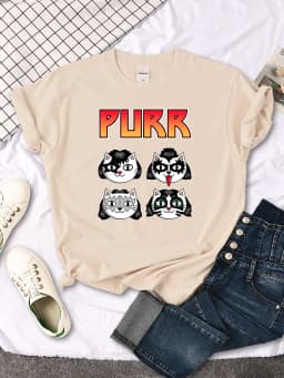 Cat Printing Female T-shirts Fashion Style Clothes Oversize T-shirt Harajuku Basic Clothing Summer Spring Gothic Women Tshirts