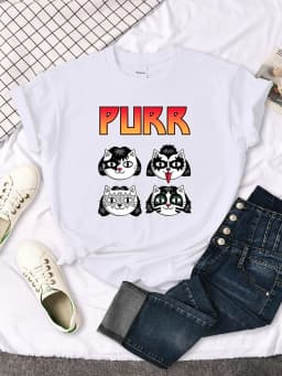 Cat Printing Female T-shirts Fashion Style Clothes Oversize T-shirt Harajuku Basic Clothing Summer Spring Gothic Women Tshirts